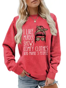 Women red long sleeve sweatshirt casual crewneck pullover with funny graphic print top