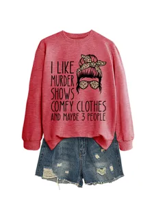 Women casual long sleeve crewneck sweatshirt and distressed denim shorts set graphic top