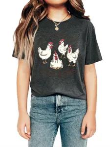 Kids casual short sleeve t-shirt with funny chicken graphic print for daily wear and comfort.