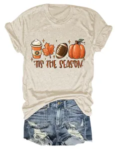 Maglietta donna autunno Tis The Season zucca caffè grafica manica corta casual elegante