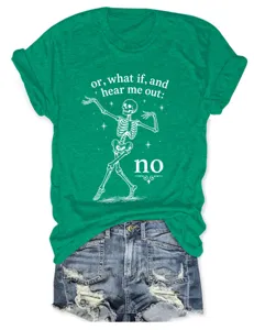 Women green short sleeve round neck T-shirt casual funny skeleton graphic tee top apparel