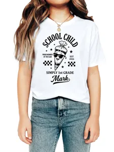 Kids white short sleeve t-shirt custom school child first grade graphic tee top apparel