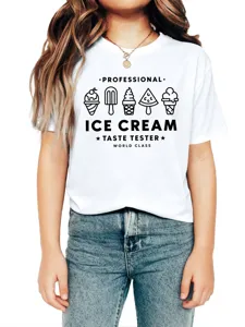 Maglietta a maniche corte per bambini in cotone bianco con simpatico motivo di gelato.