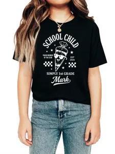 Kids black cotton graphic t-shirt school child design casual short sleeve top comfortable