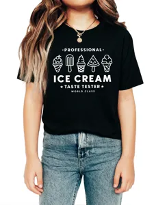Maglietta nera per bambini a maniche corte con stampa grafica di gelato casual quotidiano