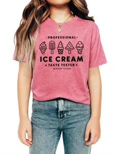 Maglietta manica corta bambina gelato grafica top rosa casual estivo abbigliamento