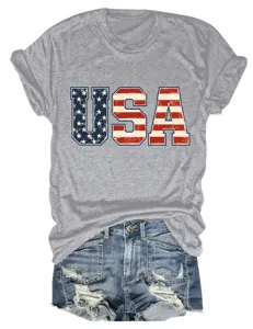 Casual anethito gri kontomániko t-shirt gynaíkas me print grammátōn simaías USA