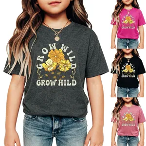 Kids short sleeve graphic t-shirt featuring floral design and casual crewneck style for daily wear.