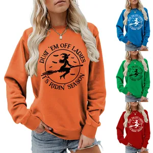 Damen Halloween Hexe Grafik Print Langarm Lässige Herbst Pullover Sweatshirt