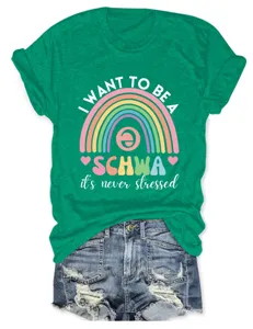 Maglietta grafica verde donna manica corta schwa arcobaleno top estivo casual divertente