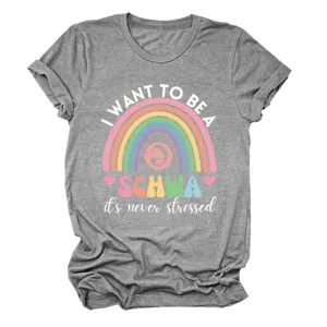 Maglietta casual da donna a maniche corte con arcobaleno e grafica divertente.