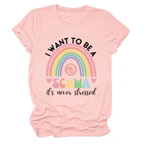 T-shirt rosa a maniche corte con stampa carina da donna top casual per tutti i giorni