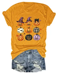 Mujer Halloween Calabaza Gráfico Estampado Manga Corta T-Shirt Cuello Redondo Top