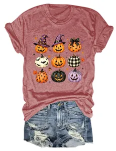 Mujer Halloween Calabaza Gráfico T-Shirt Casual Manga Corta Cuello Redondo Top Shorts