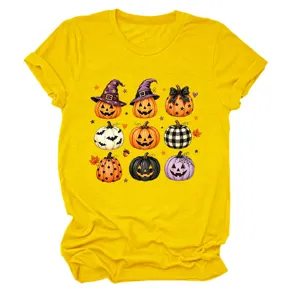 Camiseta casual de mujer de manga corta y cuello redondo con estampado gráfico de calabaza.
