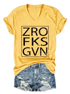 Women casual V-neck short sleeve yellow t-shirt with letter graphic print and denim shorts.