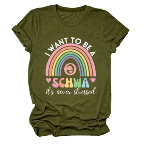 Maglietta manica corta donna verde militare con stampa grafica linguistica schwa divertente
