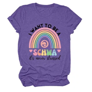 Maglietta viola da donna a maniche corte con grafica arcobaleno schwa divertente top.