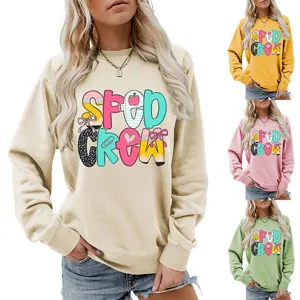 Lässiger Damen Langarm Rundhalsausschnitt Pullover mit buntem Grafikprint lose Herbst Top