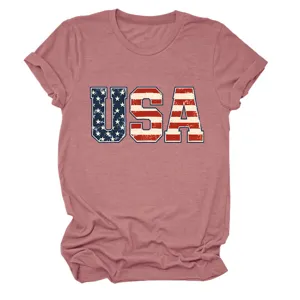 Casual γυναικείο T-shirt κοντομάνικο με vintage τύπωμα γραφικών σημαίας USA.