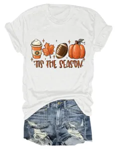 Donna Tis The Season Zucca Stampa Grafica Casual Girocollo Manica Corta Maglietta Top