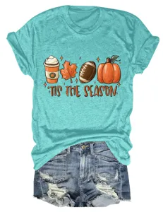 Maglietta casual da donna a maniche corte con collo rotondo zucca TIS THE SEASON