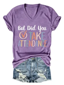 Women V-Neck Short Sleeve Heather Purple T-Shirt Casual Tee Top with Graphic Print