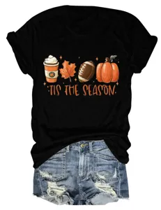 Maglietta grafica autunnale da donna casual maniche corte top con stampa di zucca moda