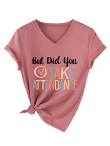 Women Casual V-Neck Short Sleeve Graphic Tee Letter Print Summer Knot Tee Top Apparel