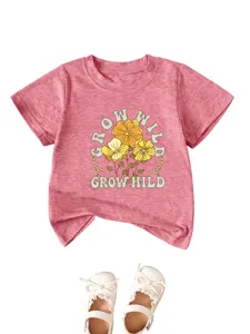 Casual children short sleeve t-shirt with floral print and cute baby shoes for daily wear.