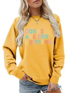 Donna felpa pullover giallo casual con stampa di lettere manica lunga top moda autunno