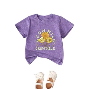 Purple heather toddler short sleeve t-shirt featuring a cute floral grow wild graphic print.