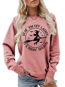 Damen Halloween Hexe Grafik Rundhals Sweatshirt Lässiger Langarm Pullover Top Neu