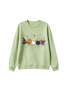 Niedlicher Halloween Cartoon Pullover Langarm Rundhals Sweatshirt für Kinder Alltag.