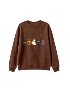 Niedliches Halloween Kinder Sweatshirt mit Hexenhut Kürbis Geist Grafik Pullover Top.