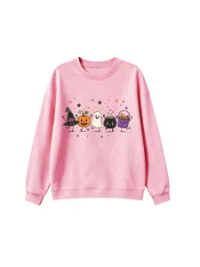 Süßer Halloween Geist Kürbis Hexenhut Druck rosa Langarm Sweatshirt für Kinder neu.