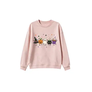 Süßes Halloween Cartoon Print Rosa Rundhals Sweatshirt für Kinder, lustiger Pullover.