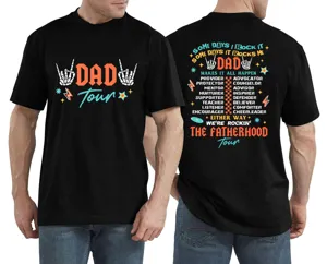 Herren lässiges schwarzes Kurzarm-Grafik-T-Shirt mit retro Rock-Papa-Themen-Druckdetails.