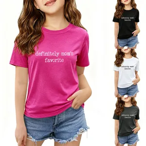 Kids casual short sleeve t-shirt with funny quote graphic print summer top for girls.