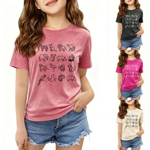 Niedliches Kinder Kurzarm TShirt mit Tiergrafik Druck, bequemes Baumwollshirt für kleine Mädchen.
