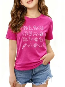 Süßes Tierprint Mädchen Kurzarm T-Shirt rosa lässige Kinder Sommer Bekleidung Top