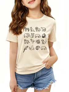 Niedliches Cartoon-Tier-Print-Kurzarm-T-Shirt für Kinderkleidung und Freizeitmode.