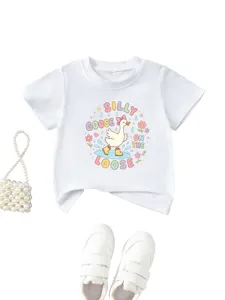 Kids casual short sleeve t-shirt with cute silly goose print, comfortable crew neck top.