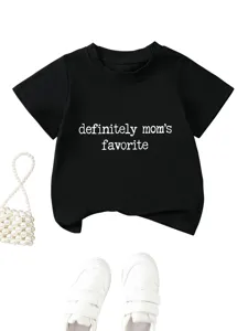 Children's casual short sleeve t-shirt detail showcasing the cute graphic letter print design.