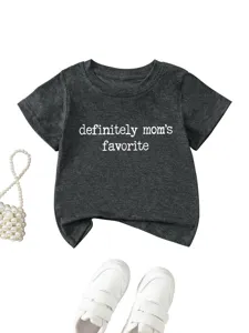 Dark grey toddler short sleeve t-shirt with white quote detail and casual daily wear style.