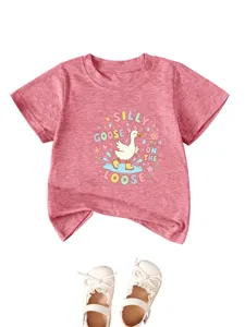 Cute silly goose graphic kids short sleeve t-shirt casual pink cotton children summer top