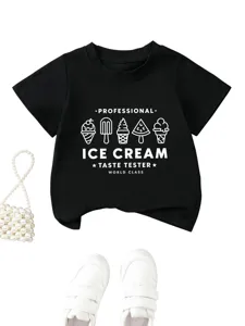 Maglietta nera per bambini manica corta con stampa gelato top estivo casual per piccoli