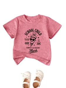 Toddler short sleeve t-shirt with cute school child print, comfortable back to school kids top.