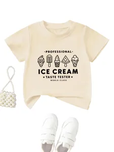 Maglietta a maniche corte con grafico gelato per bambini, top girocollo estivo casual.