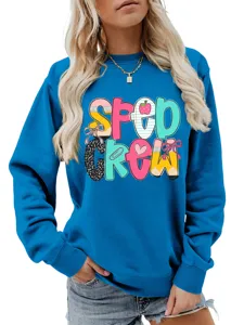 Lässiger damen langarm sweatshirt herbst winter rundhals oversize pullover mit sped crew motiv